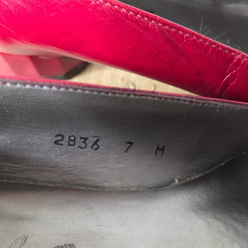 Vintage Margaret J Red Black Leather Star Studded Block Heel Pumps 2836 7M - Picture 5 of 11